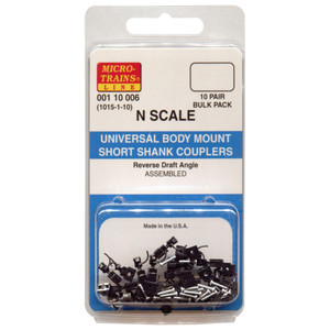Micro Trains ~ N Scale ~ 1015-1-10 Universal Body Mount Short Shank Coupler ~ Assembled ~ 10 Pair ~ 00110006