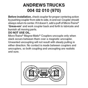 Micro Trains ~ Z Scale ~ Andrews Trucks ~ No Couplers 1 Pair ~ 00402010