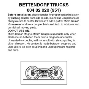 Micro Trains ~ Z Scale ~ Bettendorf Trucks ~ No Couplers ~ 1 Pair ~ 00402020