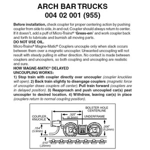 Micro Trains ~ Z Scale ~ Arch Bar Trucks ~ With Magne-Matic Short Extended Couplers ~ 1 Pair ~ 00402001