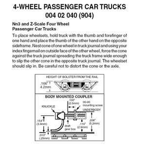 Micro Trains ~ Nn3 and Z Scale ~ Trucks ~ For 4-Wheel Passenger Cars ~ 1 Pair ~ 00402040
