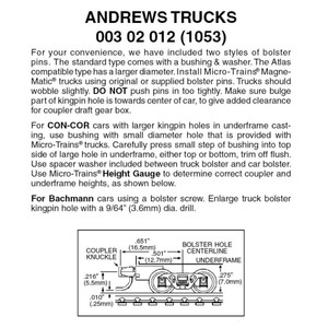 Micro Trains ~ N Scale ~ Andrews Trucks ~ With Medium Couplers ~ 1 Pair ~ 00302012