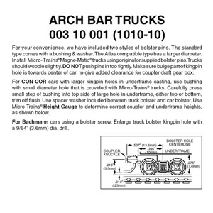 Micro Trains ~ N Scale ~ Arch Bar Trucks ~ With Short Extended #1010 Couplers ~ (Black) ~ 10 Pairs ~ 00310001