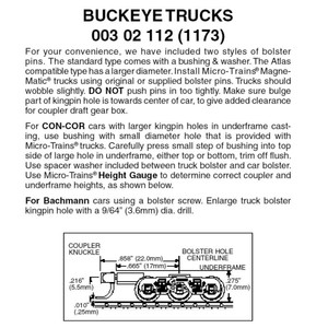 Micro Trains ~ N Scale ~ Freight Car Trucks ~ 1 Pair ~ Buckeye 3-Axle, 6-Wheel w/Medium Extension Mounted Magne-Matic Couplers ~ 00302112