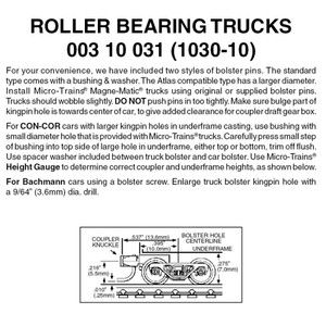 Micro Trains ~ N Scale ~ Roller-Bearing Trucks ~ With Short Extended Couplers ~ (black) ~ 10 Pairs ~ 00310031