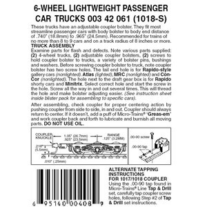 Micro Trains ~ N Scale ~ Six-Wheel Passenger Car Trucks ~ Standard w/Adjustable Couplers (Silver) ~ 1 Pair ~ 00342061