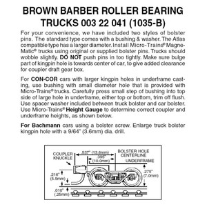 Micro Trains ~ N Scale ~ Barber Roller Bearing Trucks ~ Brown ~ 1 pair ~ (1035-B) ~ 00322041