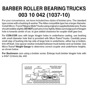 Micro Trains ~ N Scale ~ Barber Roller-Bearing Trucks ~ With Medium Extended Couplers ~ (Black) ~ 10 Pairs ~ 00310042