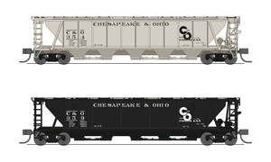 Broadway Limited ~ N Scale ~ PRR Class H32 5-Bay Covered Hopper 2-Pack ~ Ready to Run ~ Chesapeake & Ohio ~ 7259