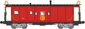 Bluford Shops ~ N Scale ~ International Car Bay Window Caboose Phase 1 ~ Ready to Run ~ Kansas City Southern #300 (Deramus Red, yellow) ~ 41181