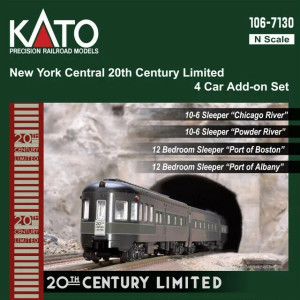 Kato N Scale ~ 20th Century Limited Add-On Passenger Car Set ~ New York Central ~ 106-7130