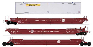 Intermountain ~ HO Scale ~ BNSF ~ Maxi IV Intermodal Well Car ~ 3-Unit Set ~ With 6 53' Containers ~ 47362C