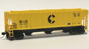Trainworx N Scale ~ New Chessie B&O ~ 4427 Covered Hopper ~ Metal Wheels ~ 2443001