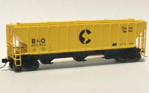 Trainworx N Scale ~ New Chessie B&O ~ 4427 Covered Hopper ~ Metal Wheels 2443006