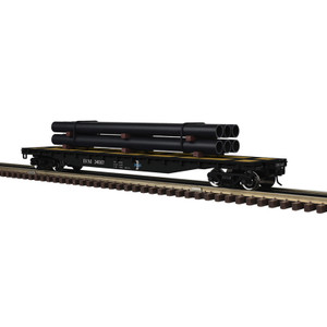 Atlas ~ O Scale ~ Trainman ~ 52'6" Flat Car W/Pipe Load ~ Boston & Maine #34007~ 2 Rail ~ 3002882
