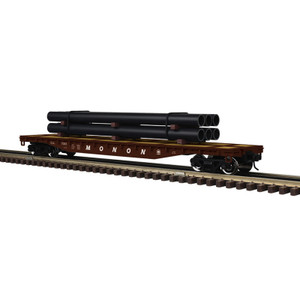 Atlas ~ O Scale ~ Trainman ~ 52'6" Flat Car W/Pipe Load ~ MONON #7023 ~ 2 Rail ~ 3002885