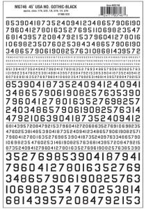 Woodland Scenics ~ Dry Transfer Numbers ~ 45 Degree USA Gothic (Military Style), Black ~ 746