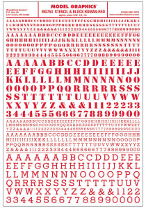 Woodland Scenics ~ Dry Transfer Numbers and Alphabet ~ Stencil/Block Roman, Red ~ 753