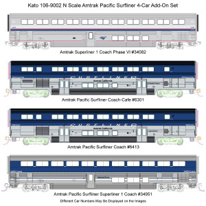 Kato ~ N Scale ~ Amtrak ~ Pacific Surfliner 4-Car Add-On Set ~ 106-9002
