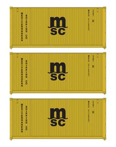 Walthers SceneMaster ~ HO Scale ~ 20' Fully Corrugated Container ~ 3-Pack ~ Mediterranean Shipping Co. ~ 949-18054