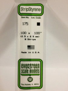 Evergreen Scale Models ~ Styrene Strip .100" Thick ~  14" Long  x .100" pkg(8) ~ 175