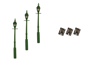 DCCconcepts ~ HO / S Scale ~ 4mm Scale Gas Street/Platform Lamps – Green (3 pack) ~ LML-GSGR