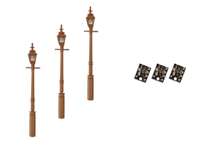 DCCconcepts ~ HO / S Scale ~ 4mm Scale Gas Street/Platform Lamps – Brown (3 pack) ~ LML-GSBN