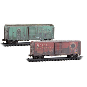 Micro Trains ~ N Scale ~ 40' Standard Boxcars ~ Great Northern Weathered 2-Pack ~ 98305093