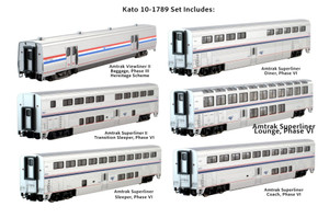 Kato ~ N Scale ~ Amtrak Superliner Ph VI 6-Unit Bookcase Set With Interior Lighting ~ 10-1789-1