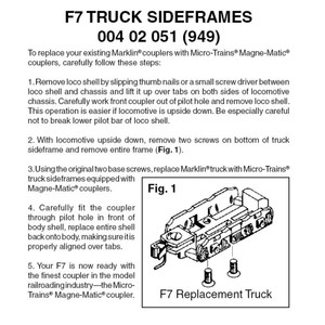 Micro Trains ~ Z Scale ~ 1 Pair ~ F-7 Conversion Truck Side Frames with Magne-Matic Short Extended Couplers ~ 00402051