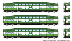 Rapido ~ N Scale ~ Bilevel Commuter Car ~ GO/Metrolinx Set #3 (Coaches: #2002, #2065, #2079) ~ 546018