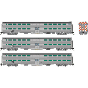 Rapido ~ N Scale ~ Gallery Commuter Car ~ Burlington Northern Set #1 (Cab: #791 Coaches: #728 #746) ~ 545001