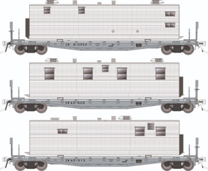Rapido ~ HO Scale ~ F30A 50' Flat Car w/Camp Van ~ 3-Pack ~ Conrail MOW ~ 138106