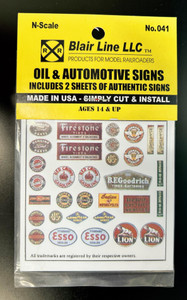 Blair Line ~ N Scale ~ Oil & Automotive Signs ~ 041