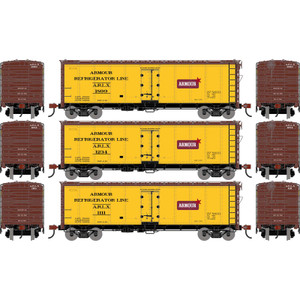 Athearn ~ HO Scale ~ 40' Steel Refrigerator Car ~ 3-Pack ~ Armour ARLX #1111/1234/1899 ~ 3366