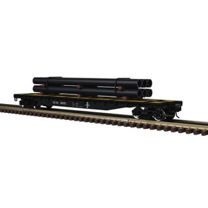 Atlas ~ O Scale ~ Trainman ~ 52'6" Flat Car W/Pipe Load ~ Boston & Maine #34014 ~ 3 Rail ~ 3001882