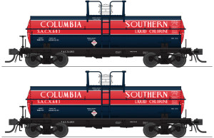 Broadway Limited ~ HO Scale ~ 6000 Gallon Chlorine Tank Cars ~ 2-Pack ~ Columbia Southern SACX #631, #633 ~ 10350
