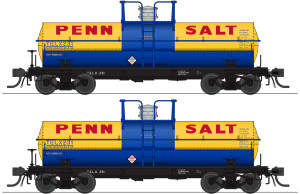 Broadway Limited ~ HO Scale ~ 6000 Gallon Chlorine Tank Cars ~ 2-Pack ~ Penn Salt TELX #322, #323 ~ 10358