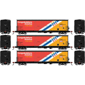 Athearn ~ HO Scale ~ 50' Evans Double Plug Door Box Car ~ 3-Pack ~ Canadian Forest Products USLX (Bicentennial) ~ 3641