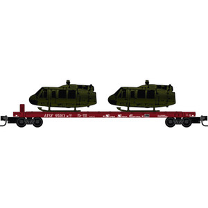 Micro Trains ~ N Scale ~ 57' Trailer on Flat Car with Helicopter Load ~ 2-Pack ~ Santa Fe #95013, #95016 ~ 983102292