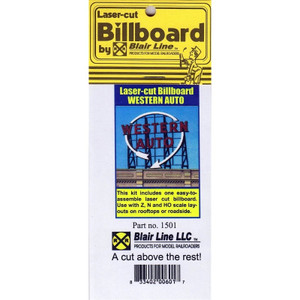 Blair Line ~ Laser-Cut Wood ~ Western Auto Billboard ~ Small for Z, N & HO Scales ~ 1501