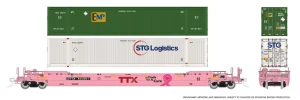 Rapido ~ HO Scale ~ 53' Husky-Stack Well Car with Containers ~ TTX #475412 (On Track for a Cure) ~ 1132001