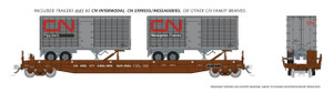 Rapido ~ HO Scale ~ Vancouver Iron Works Piggyback Flatcar with 26' Trailers ~ Canadian National #688072 ~ 1130502A