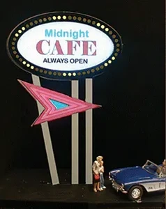 Miller Engineering ~ N or HO Scale ~ Midnight Cafe Sign ~ Animated Billboard ~ 7182