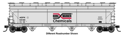 Walthers Mainline ~ HO Scale ~ ACF 5250 4-Bay Centerflow Covered Hopper ~ Borg Warner ACFX #53669 ~ 910-49230