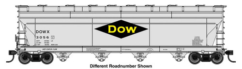 Walthers Mainline ~ HO Scale ~ ACF 5250 4-Bay Centerflow Covered Hopper ~ Dow Chemical DOWX #3059 ~ 910-49236