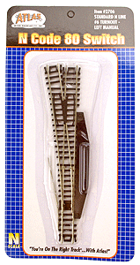 Atlas ~ N Scale ~ Code 80 ~ Track Manual Left Hand #6 Turnout ~ 2706