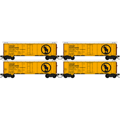 Micro Trains ~ N Scale ~ 40’ Steel Ice Reefer ~ Great Northern (Western Fruit Express) ~ 4-Pack ~ 983102295
