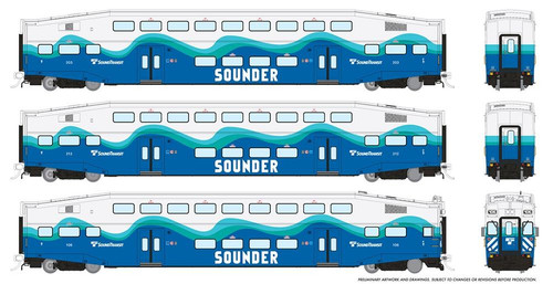 Rapido ~ HO Scale ~ BiLevel Commuter Coach ~ Sounder Set #2 ~ 146052