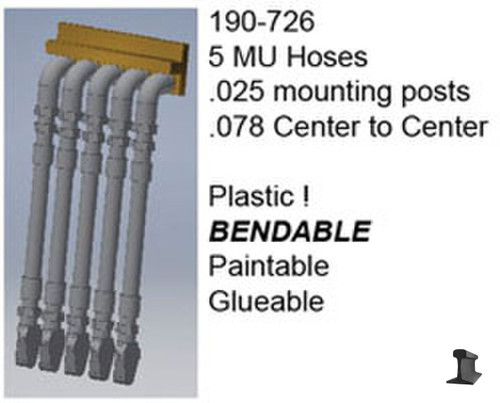 Cal Scale ~ HO Scale ~ 5 Line MU Hose Plastic ~ 4 Pieces ~ 726